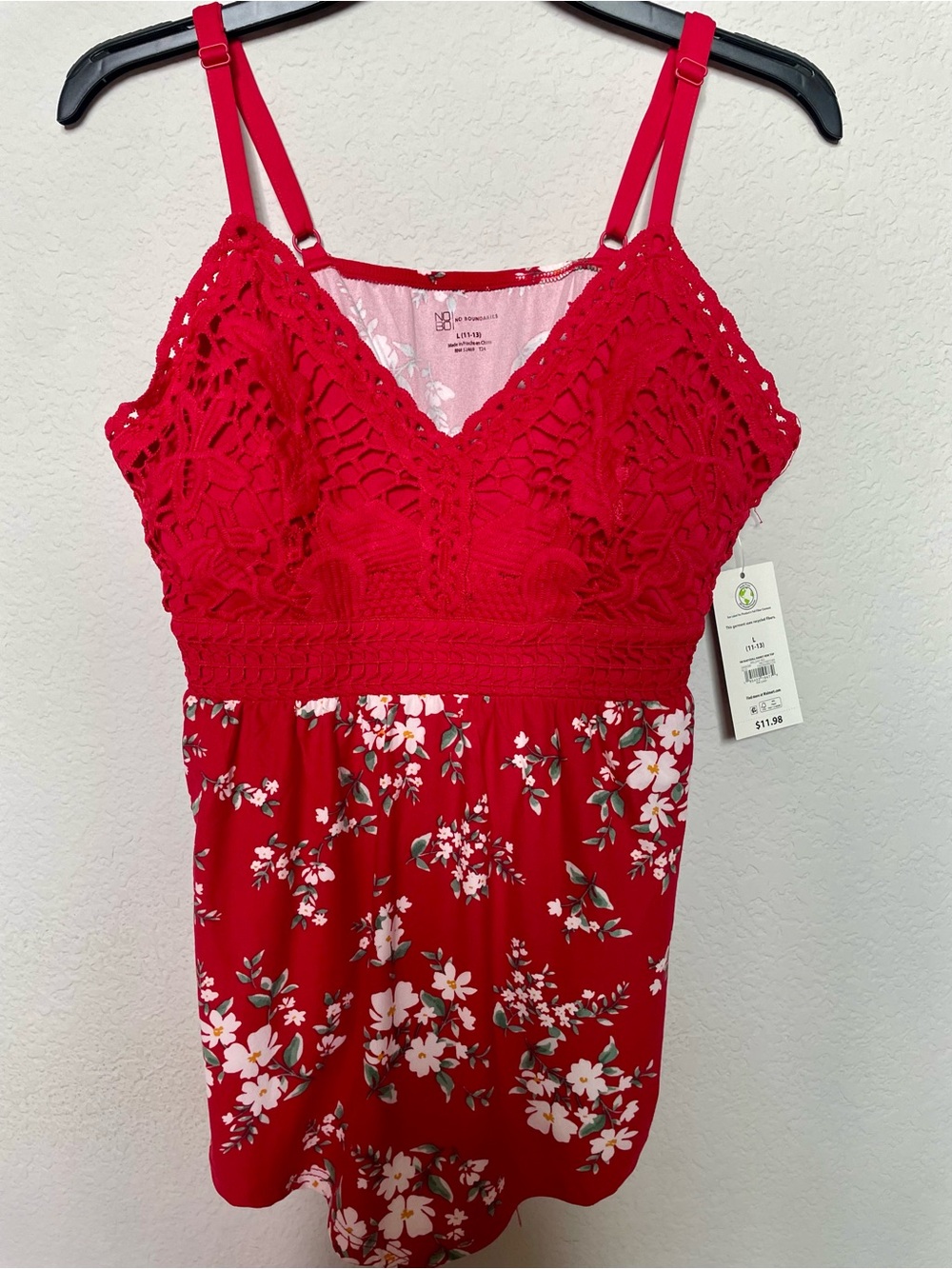 No Boundaries Red Floral Crochet Bust Cami